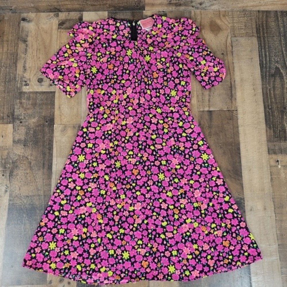 Kate Spade New York Marker Pink Floral Crepe Midi Dress Short Sleeve Size 4